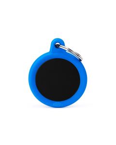 MyFamily Black Round Aluminum Blue Rubber Pet ID Tag