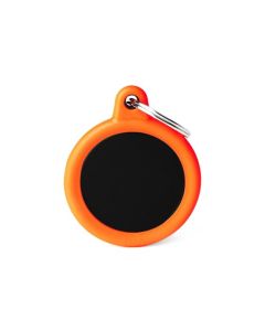 MyFamily Black Round Aluminum Orange Rubber Pet ID Tag