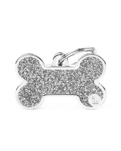 MyFamily Shine Big Bone Grey Glitter Pet ID Tag