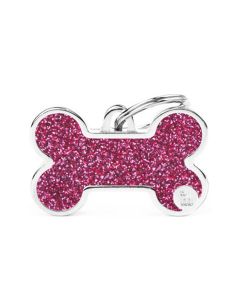 MyFamily Shine Big Pink Glitter Bone Pet ID Tag
