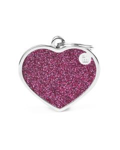 MyFamily Shine Pink Glitter Heart Pet ID Tag - Large