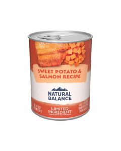 طعام معلب مكونات محدودة بوصفة البطاطا الحلوة والسلمون للكلاب من ناتشورال بالانس - 368 جرام - 12 قطعة