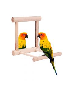 مجثم خشبي مع مرآة للطيور من بادو
