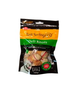 Pet Interest Tail Swingers Deli Knots - Red Rawhide with Chicken Dog Treats - 100 g