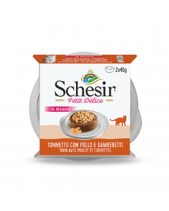 Schesir Petit Delice Tuna with Chicken and Shrimp Canned Cat Food - 2 x 40 g