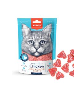 Wanpy Chicken Jerky and Codfish Hearts Cat Treats - 80 g