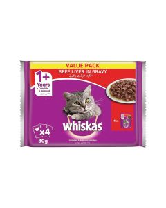 Whiskas Beef Liver in Gravy Cat Food Pouch - 80 g - Pack of 4